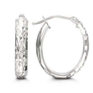 Diamond-Cut Oval Hoop Earrings