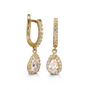 Dangling Pear-Shaped Halo Earrings