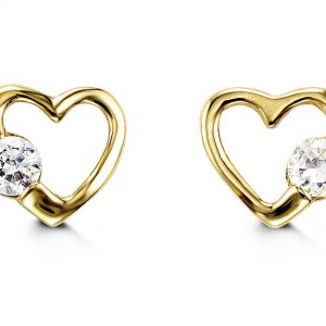 Heart Single CZ Screwback Stud Earrings