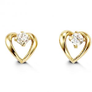 Heart Single CZ Screwback Stud Earrings