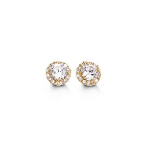Round Halo CZ Stud Earrings, Small