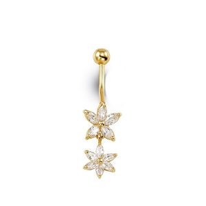 Dangling Flower Belly Button CZ Ring