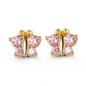 Butterfly CZ Screwback Stud Earrings , Pink