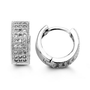 Three-Row Iced Design Huggie Earrings, Small