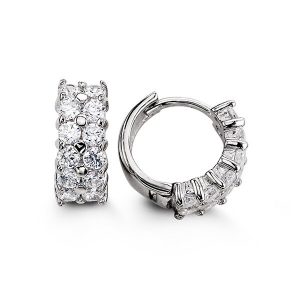 Two-Row Pave Set Huggie Earrings