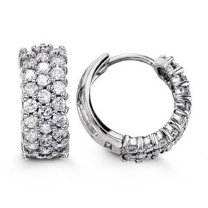 Three-Row Pave Set Huggie Earrings