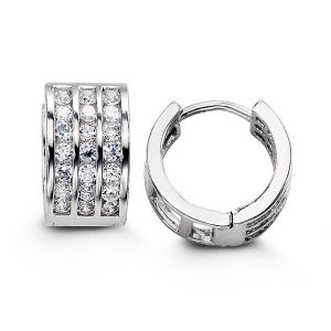 Triple Channel Set Huggie Earrings, Small
