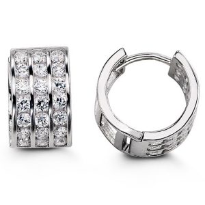 Triple Channel Set Huggie Earrings, Large