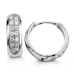 Double-Row Pave Set Huggie Earrings