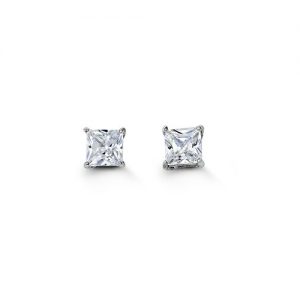 Square CZ Stud Earrings, 4mm