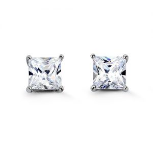 Square CZ Stud Earrings, 7mm