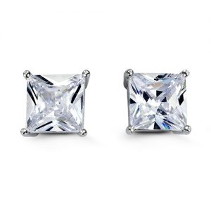 Square CZ Stud Earrings, 9mm