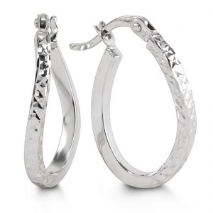 Diamond-Cut Oval Hoop Earrings