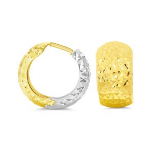 Wide Diamond Cut Reversible Huggies Earrings