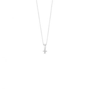 Single Diamond 4-Claw Pendant, Cable Chain