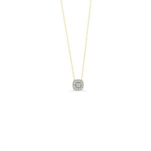 Princess Shape Halo Pendant, Cable Chain