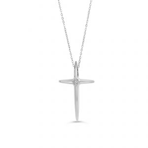 Single Diamond Cross Pendant, Cable Chain