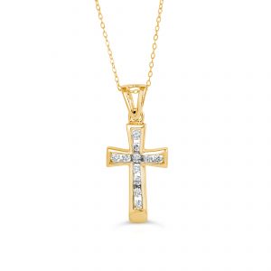 Channel Set Cross Pendant, Cable Chain
