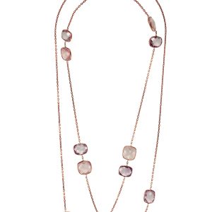 MULTI-STONE LONG NECKLACE - 14K Rose Gold, Citrine