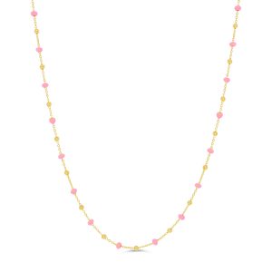 Beaded Enamel Necklace , Pink