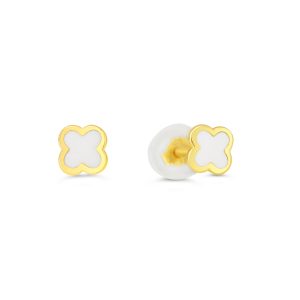 Enamel Clover Screwback Stud Earrings , White
