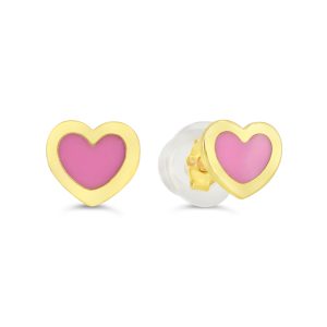 Enamel Heart Screwback Stud Earrings , Pink