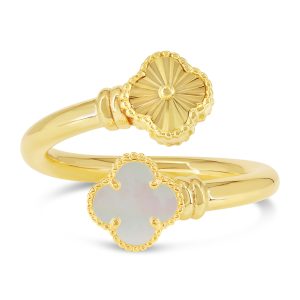 Diamond Cut And MOP Clover Ring, Medium