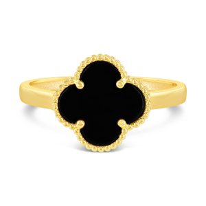 Onyx Clover Ring, Medium