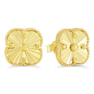 Diamond Cut Clover Stud Earrings , Large