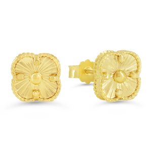 Diamond Cut Clover Stud Earrings , Medium