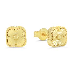 Diamond Cut Clover Stud Earrings, Small