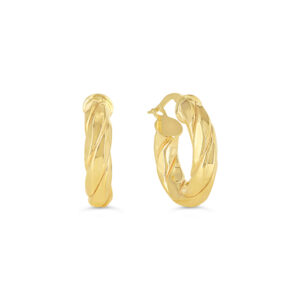 Polished Puffed and Twisted Hoop Earrings, Small