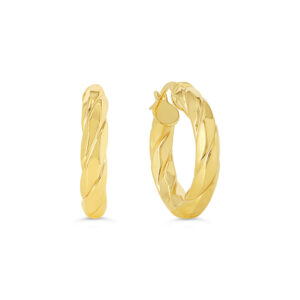 Polished Puffed and Twisted Hoop Earrings, Large