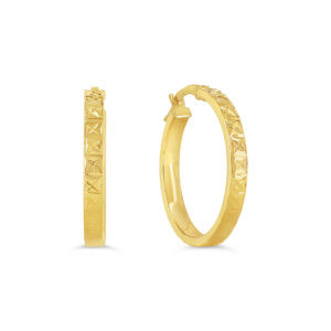 Diamond Cut Flat Round Hoop Earrings, Large