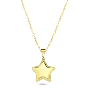Puffed Star Pendant, Cable Chain