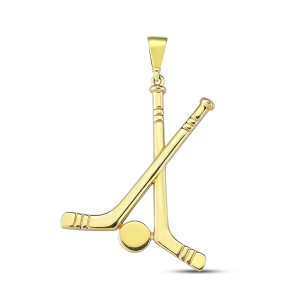 Two Hockey Sticks with Puck Pendant