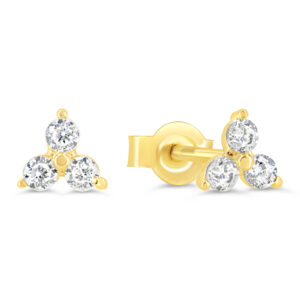 Three Stone Triangle Stud Earrings