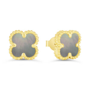 Black Pearl Clover Earrings, Mini